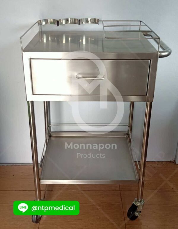 รถเข็นฉีดยา แบบมีที่รัดขวดยาสแตนเลส - Image 2