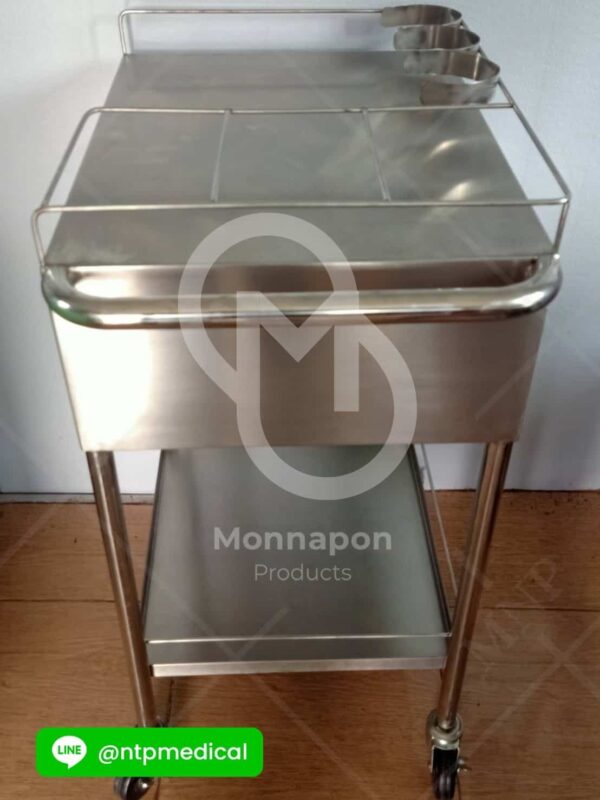 รถเข็นฉีดยา แบบมีที่รัดขวดยาสแตนเลส - Image 3