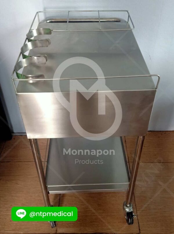 รถเข็นฉีดยา แบบมีที่รัดขวดยาสแตนเลส - Image 4
