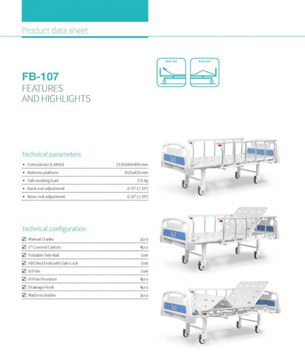 เตียงผู้ป่วยมือหมุน 2 ไกร์ รุ่น FB-107
